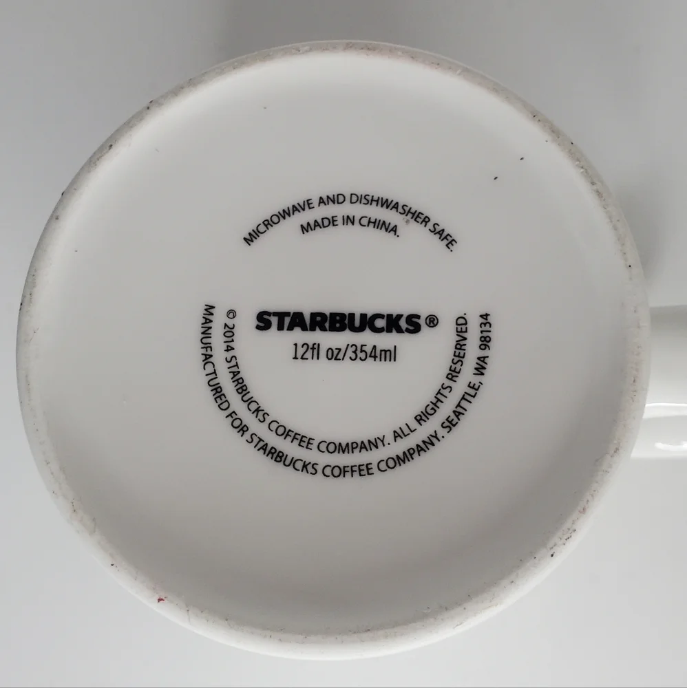 Starbucks 2014 Red Christmas Starburst‎ Flower Coffee Mug Tea Cup 12oz. White